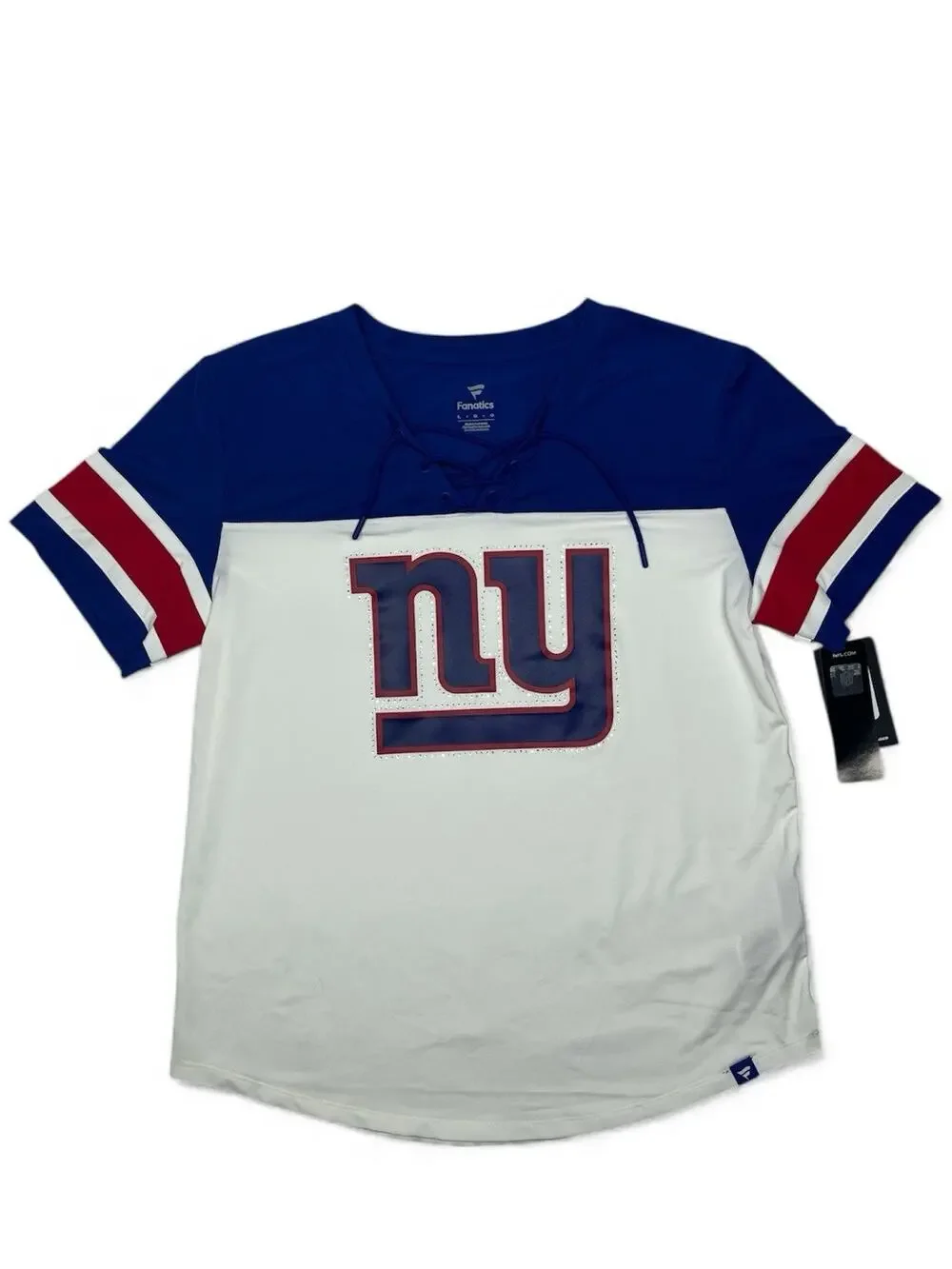 Women’s Size XL Fanatics White Royal New York Giants Lace Up T-Shirt V-Neck